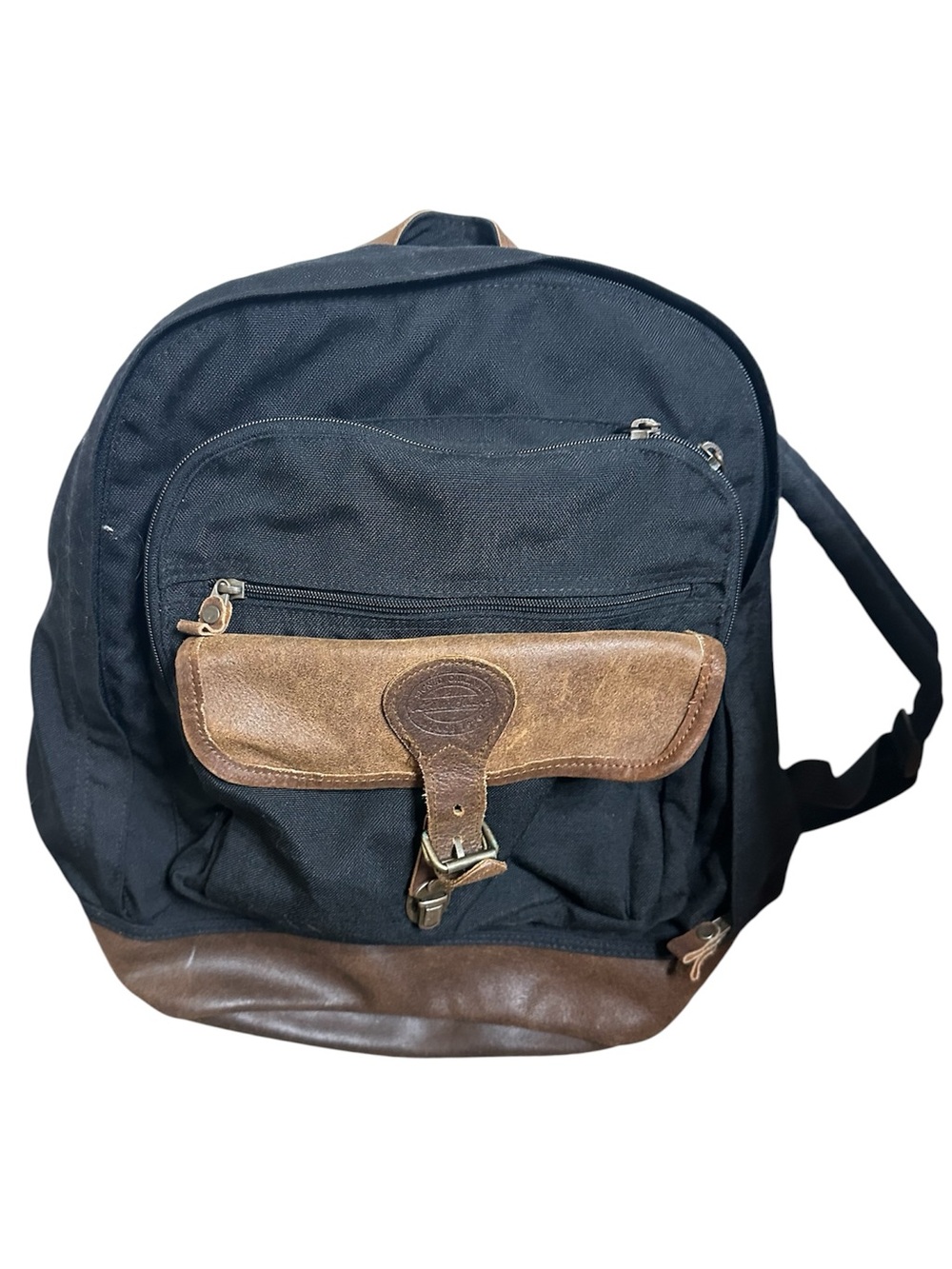 Vintage 90s Eddie Bauer Canvas Backpack Leather Bottom Black Rucksack Bag